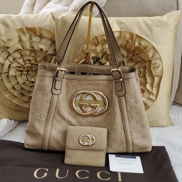 💳 100% Authentic Gucci Guccissima Beige Leather Bag with Matching Gucci Wallet - Picture 1 of 16
